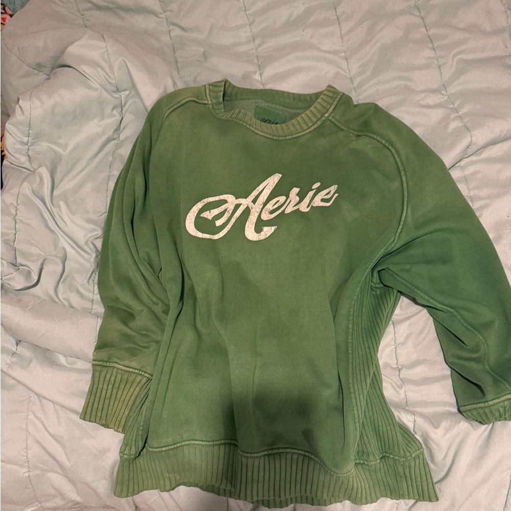 aerie Olive Green Crewneck Pullover with Logo